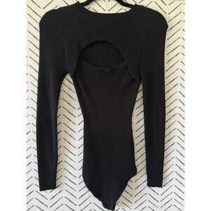 Abercrombie & Fitch Black Ribbed Knit Bodysuit with Cutout Detail Size Small